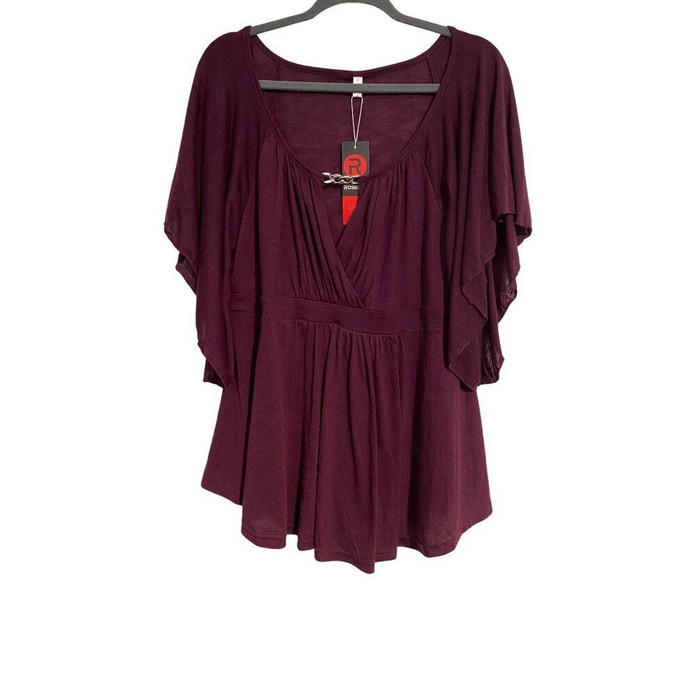 Rosegal Womens Purple Flutter Sleeve Tunic Top 1X Chain Detail Y2K Boho NEW NWT